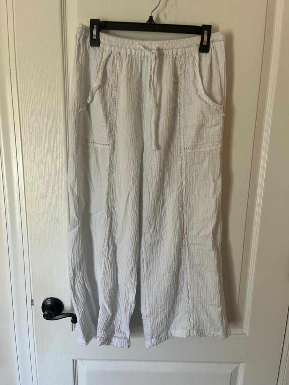 White Women’s Beach Coverup Pants with Drawstring Waist